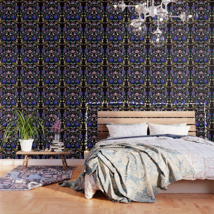 Folk Art Florals black in colors Wallpaper Gallery Image 3