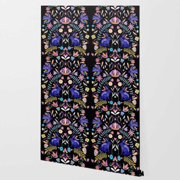 Folk Art Florals black in colors Wallpaper Gallery Image 2