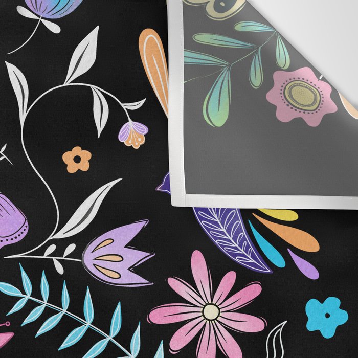 Folk Art Florals black in colors Wall Tapestry Gallery Image 3