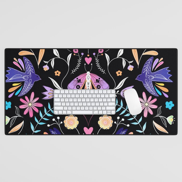 Folk Art Florals black in colors Desk Mat Gallery Image 1