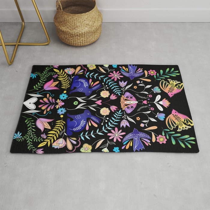 Folk Art Florals black in colors Rug Gallery Image 1