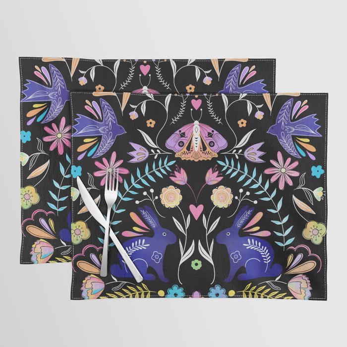 Folk Art Florals black in colors Placemat Gallery Image 1
