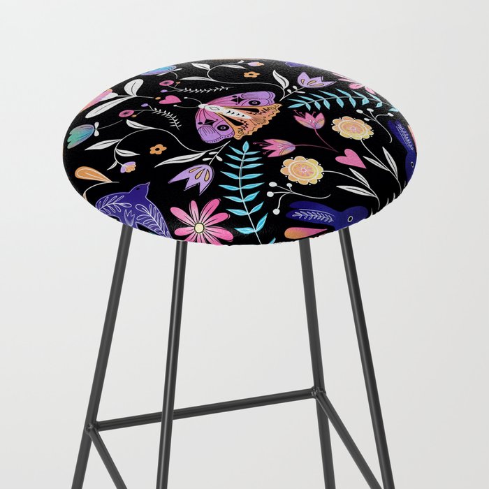 Folk Art Florals black in colors Stool Gallery Image 2
