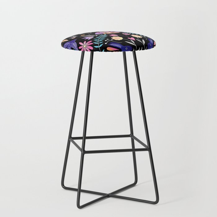 Folk Art Florals black in colors Stool Gallery Image 1