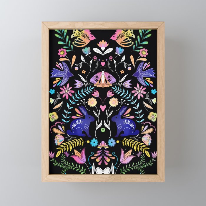 Folk Art Florals black in colors Mini Art Print Gallery Image 1