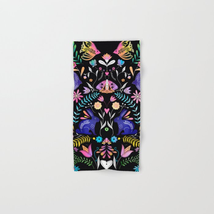 Folk Art Florals black in colors Bath Towel Gallery Image 1