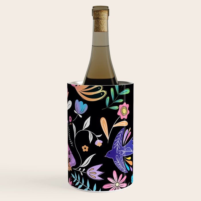Folk Art Florals black in colors Wine Chiller Gallery Image 3