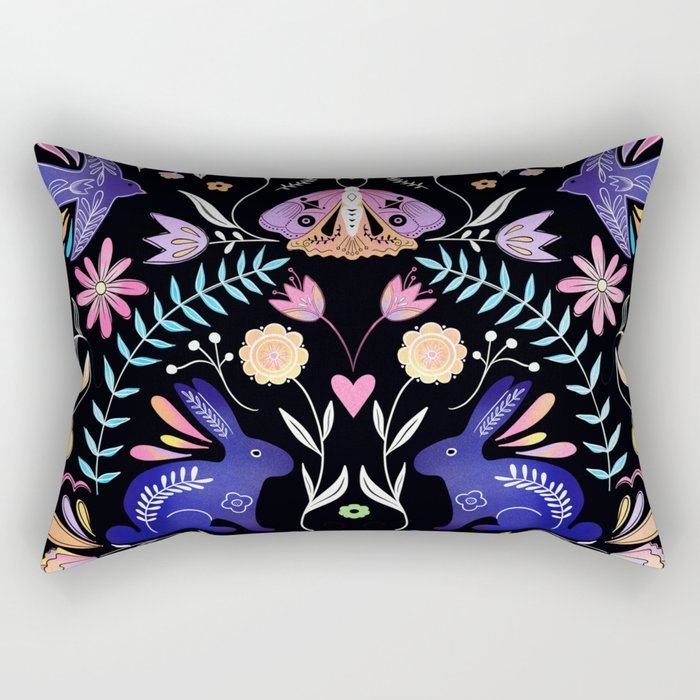 Folk Art Florals black in colors Rectangular Pillow Gallery Image 1