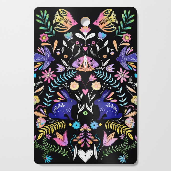 Folk Art Florals black in colors Cutting Board Gallery Image 1