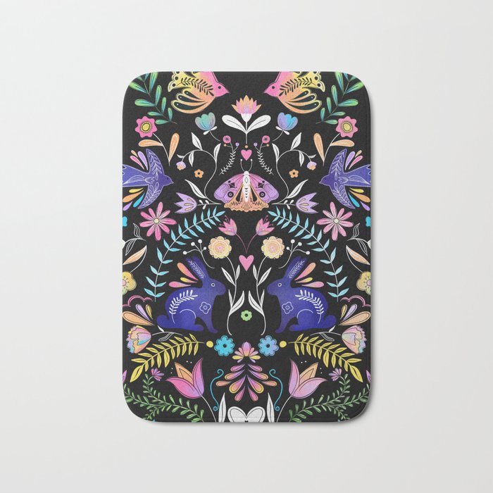Folk Art Florals black in colors Bath Mat Gallery Image 1