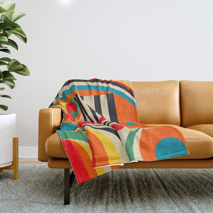 Colorful Cubism Modern Abstract Art Throw Blanket Gallery Image 1