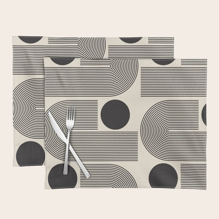 Abstraction_BLACK_LINE_DOT_POP_ART_Minimalism_004D Placemat Gallery Image 1