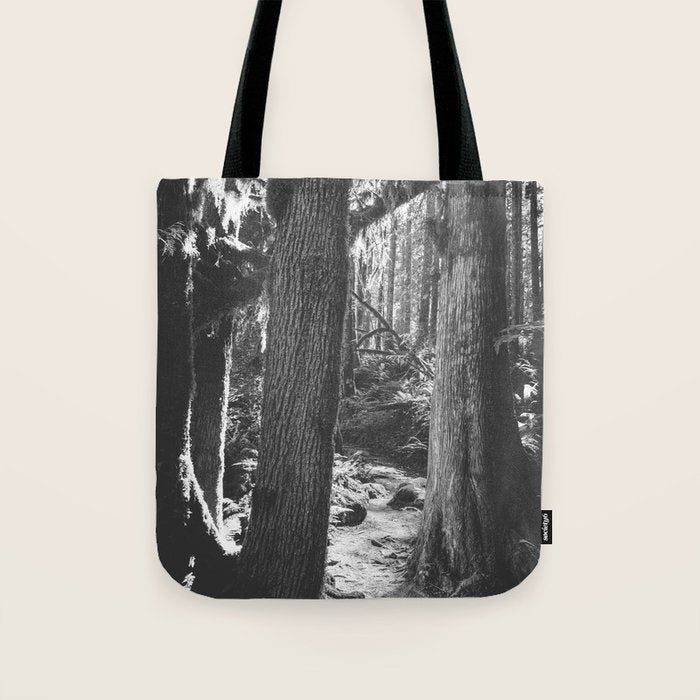 Forest Wonderland - Black and White Nature Photography Tote Bag Gallery Image 1