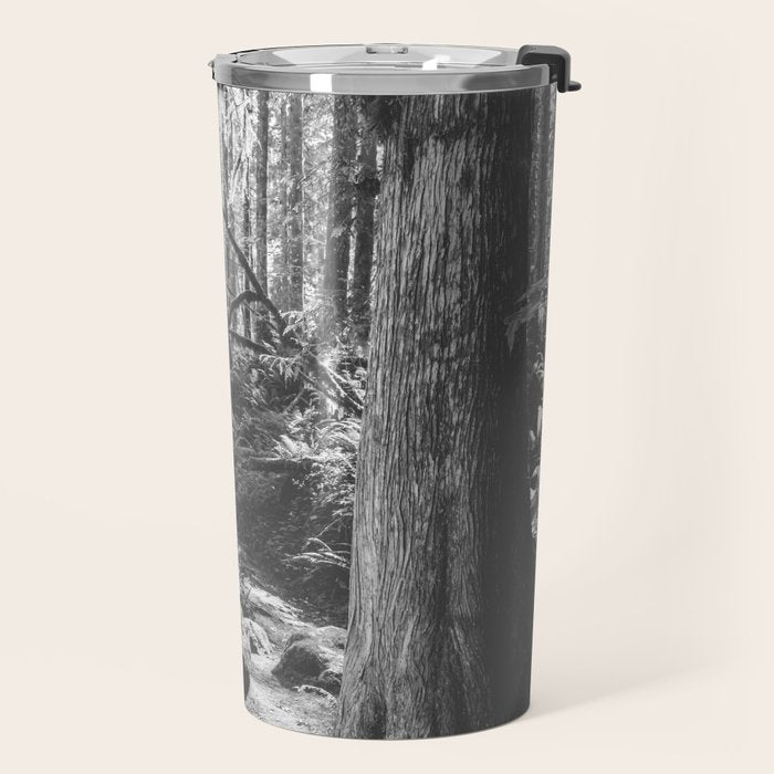 Forest Wonderland - Black and White Nature Photography Travel Mug Gallery Image 2