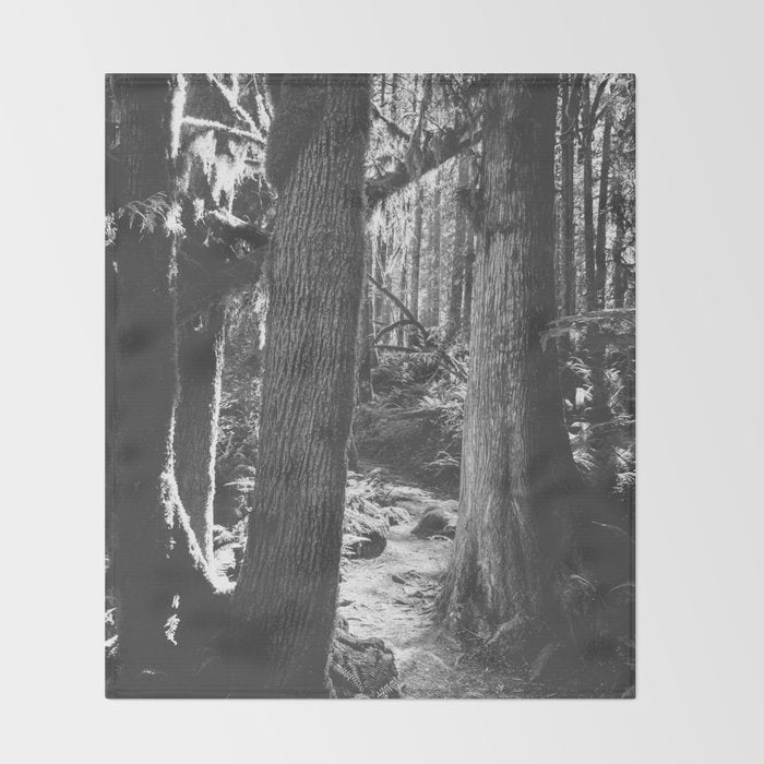 Forest Wonderland - Black and White Nature Photography Throw Blanket Gallery Image 2