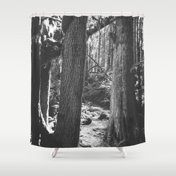 Forest Wonderland - Black and White Nature Photography Shower Curtain Gallery Image 1