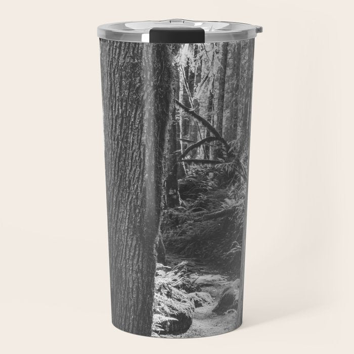 Forest Wonderland - Black and White Nature Photography Travel Mug Gallery Image 1