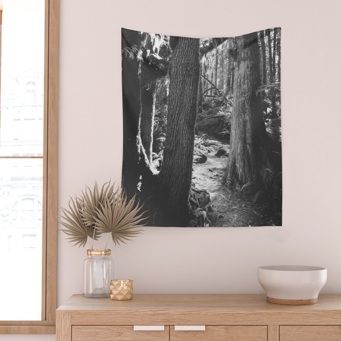 Forest Wonderland - Black and White Nature Photography Wall Tapestry Gallery Image 2