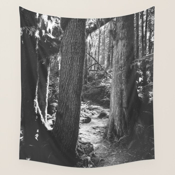 Forest Wonderland - Black and White Nature Photography Wall Tapestry Gallery Image 4