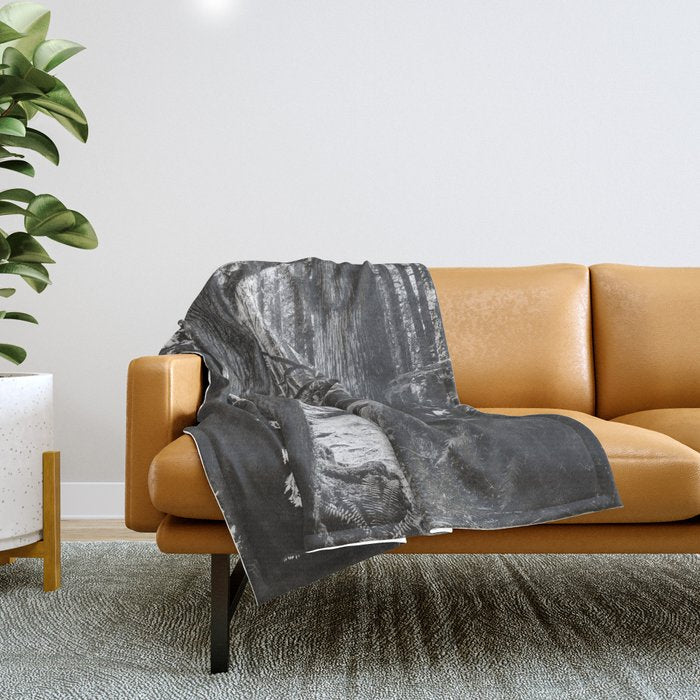 Forest Wonderland - Black and White Nature Photography Throw Blanket Gallery Image 1