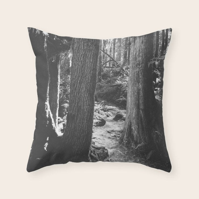 Forest Wonderland - Black and White Nature Photography Throw Pillow Gallery Image 1