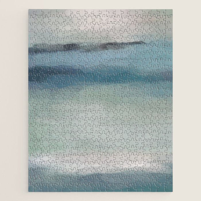 Dragons Teeth Maui - Abstract Painting, Light Blue, Teal, Sage Green Prints Modern Wall Art Jigsaw Puzzle Gallery Image 1