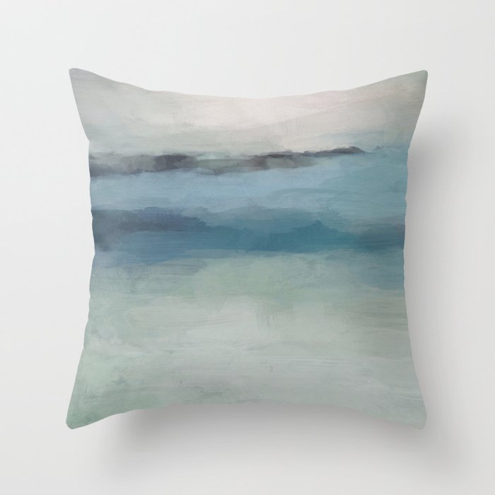 Dragons Teeth Maui - Abstract Painting, Light Blue, Teal, Sage Green Prints Modern Wall Art Throw Pillow Gallery Image 1