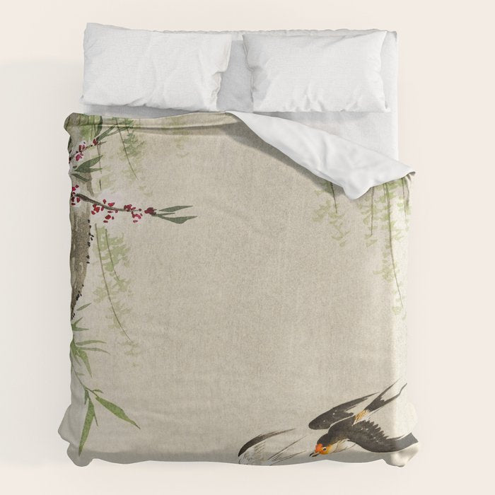 Swallows mid flight - Vintage Japanese Woodblock Print Art Duvet Cover Gallery Image 2