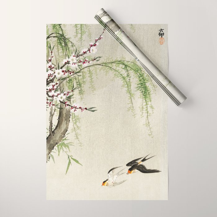 Swallows mid flight - Vintage Japanese Woodblock Print Art Wrapping Paper Gallery Image 1