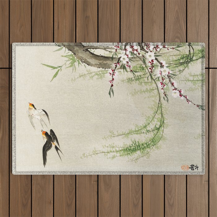 Swallows mid flight - Vintage Japanese Woodblock Print Art Outdoor Rug Gallery Image 1