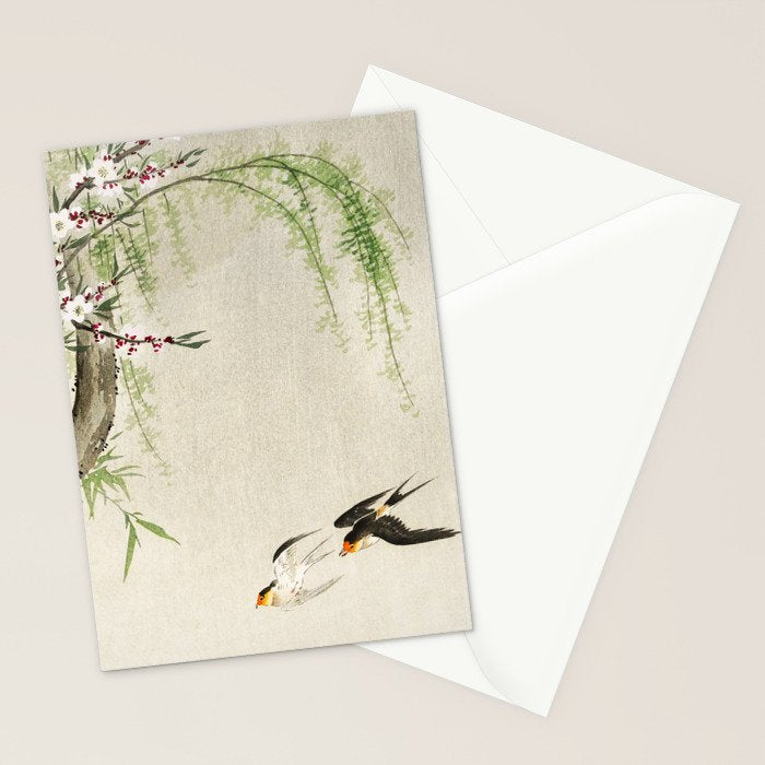 Swallows mid flight - Vintage Japanese Woodblock Print Art Stationery Card Gallery Image 2
