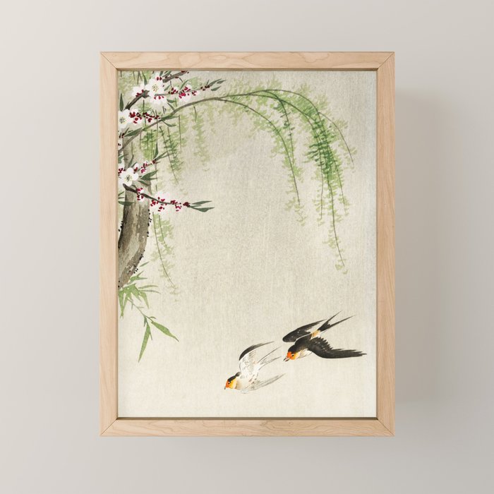 Swallows mid flight - Vintage Japanese Woodblock Print Art Mini Art Print Gallery Image 1