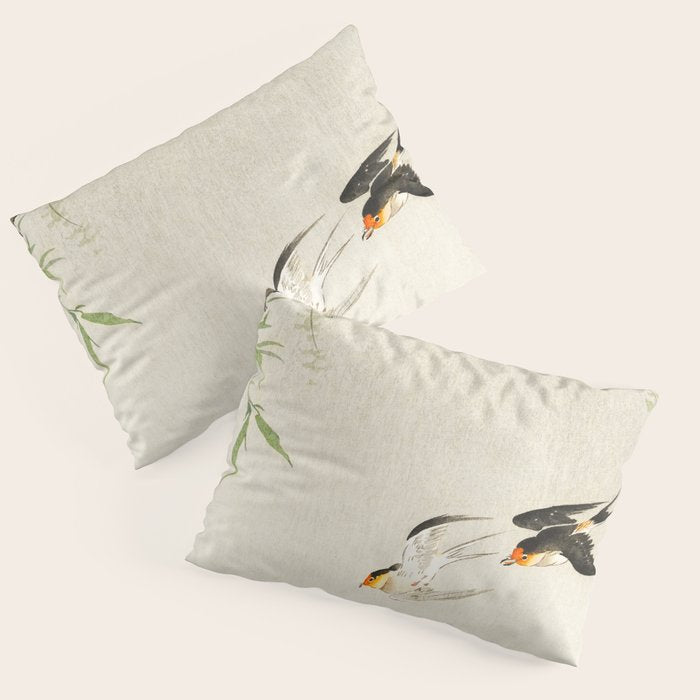 Swallows mid flight - Vintage Japanese Woodblock Print Art Pillow Sham Gallery Image 3