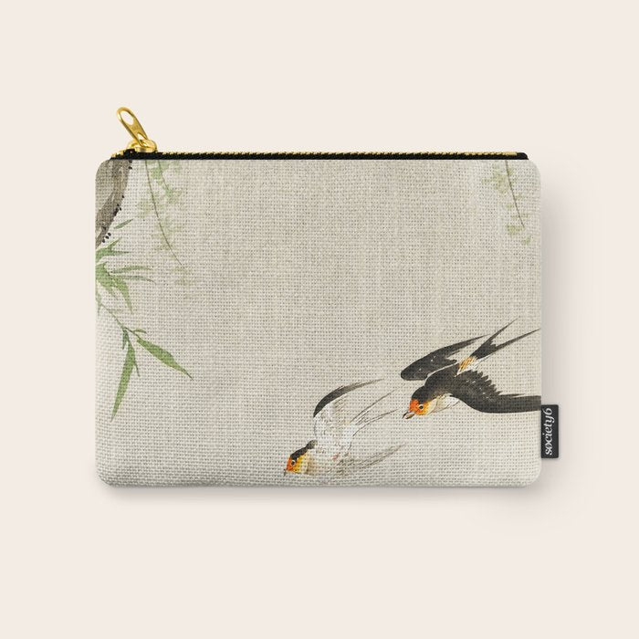Swallows mid flight - Vintage Japanese Woodblock Print Art Carry All Pouch Gallery Image 1