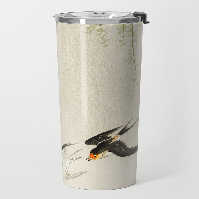Swallows mid flight - Vintage Japanese Woodblock Print Art Travel Mug Gallery Image 2
