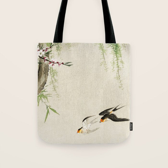 Swallows mid flight - Vintage Japanese Woodblock Print Art Tote Bag Gallery Image 1