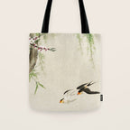Swallows mid flight - Vintage Japanese Woodblock Print Art Tote Bag Gallery Image 1