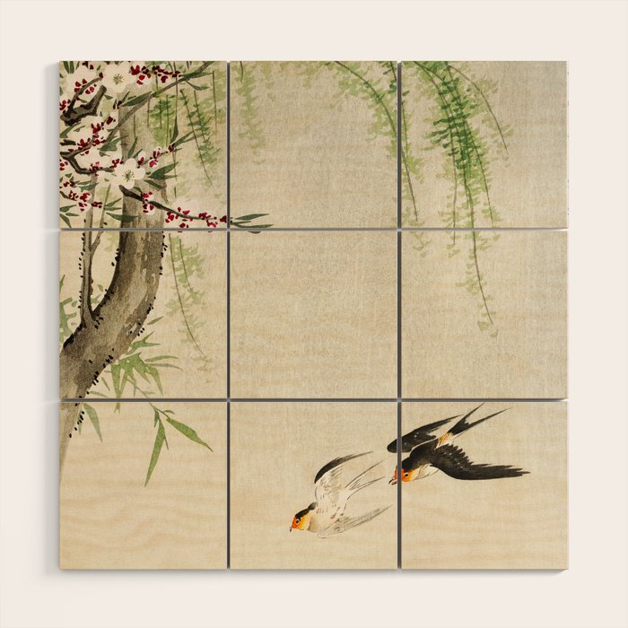 Swallows mid flight - Vintage Japanese Woodblock Print Art Wood Wall Art Gallery Image 1