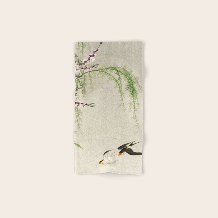 Swallows mid flight - Vintage Japanese Woodblock Print Art Bath Towel Gallery Image 1