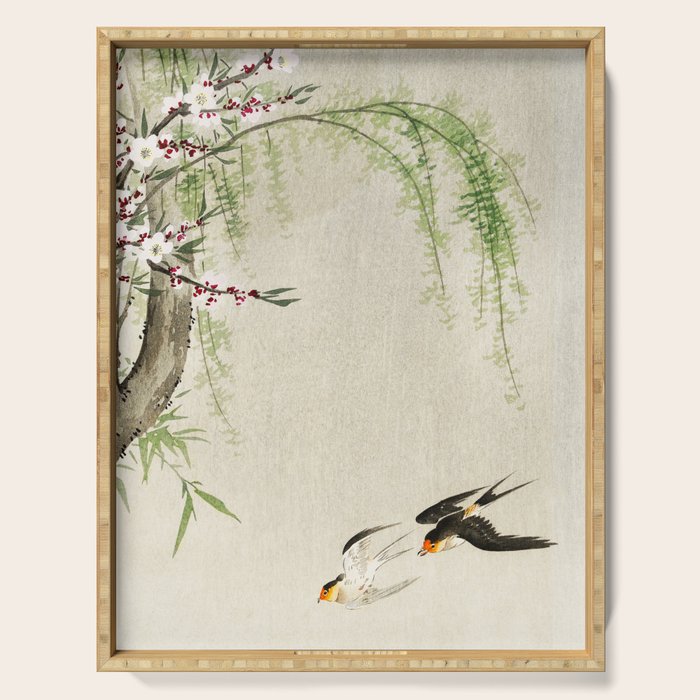 Swallows mid flight - Vintage Japanese Woodblock Print Art Serving Tray Gallery Image 1