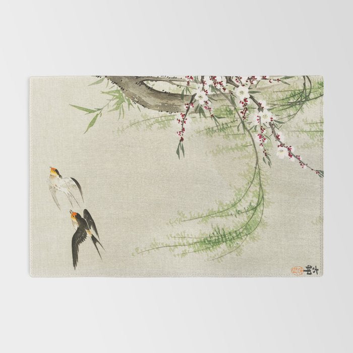 Swallows mid flight - Vintage Japanese Woodblock Print Art Rug Gallery Image 2