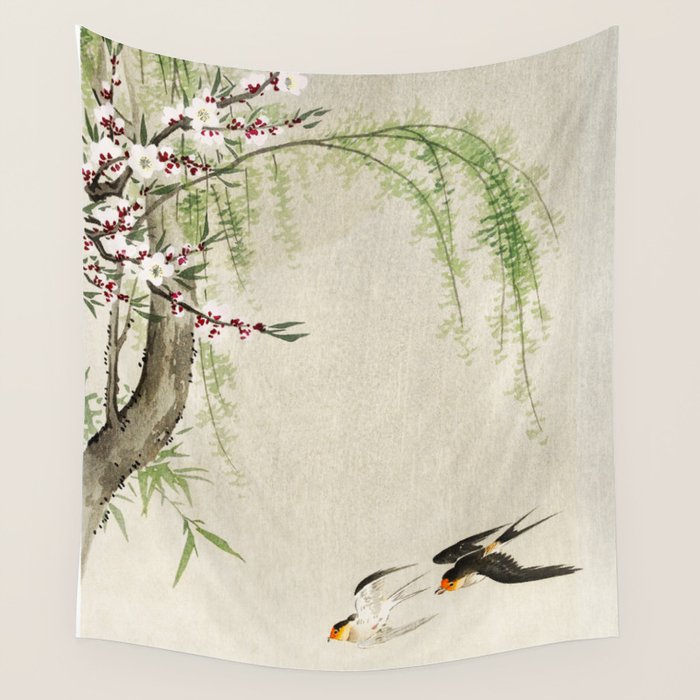 Swallows mid flight - Vintage Japanese Woodblock Print Art Wall Tapestry Gallery Image 4