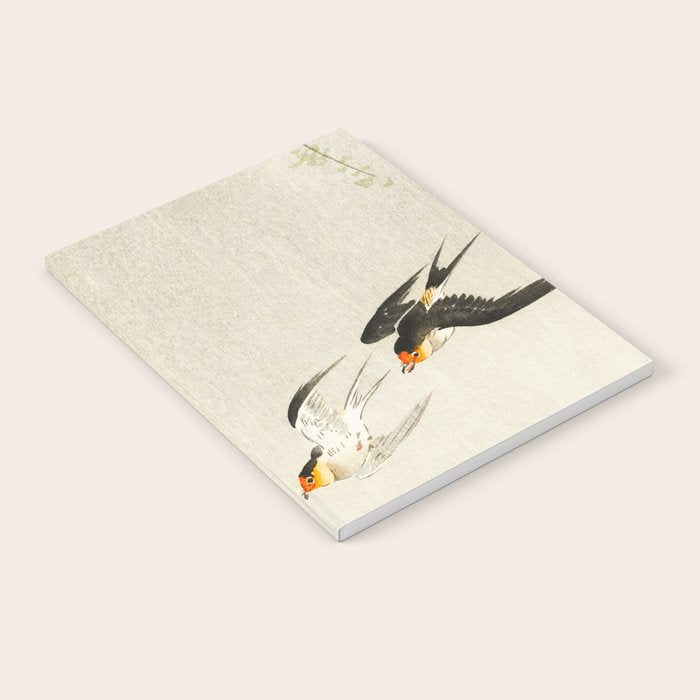 Swallows mid flight - Vintage Japanese Woodblock Print Art Notebook Gallery Image 1