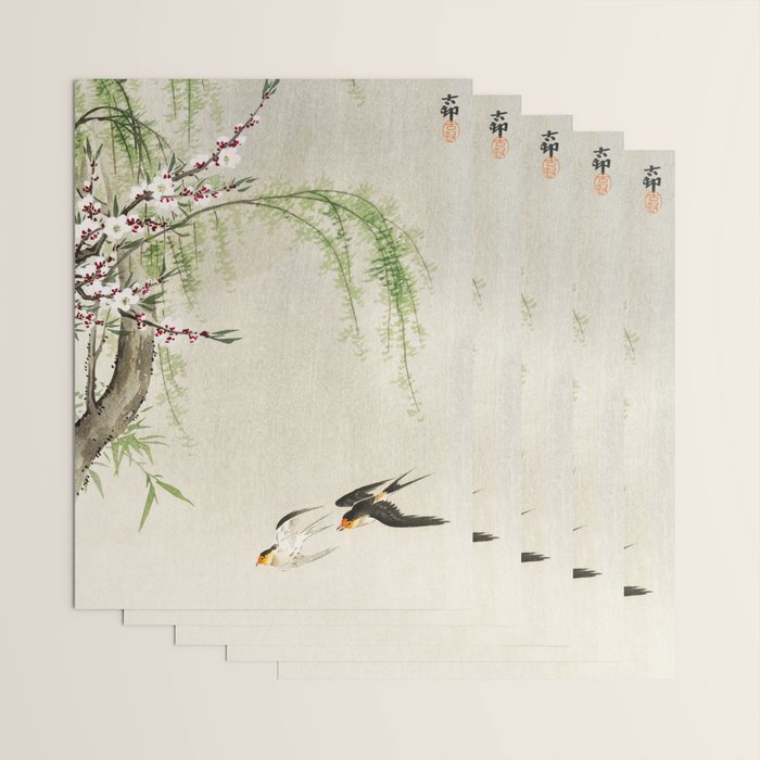 Swallows mid flight - Vintage Japanese Woodblock Print Art Wrapping Paper Gallery Image 3