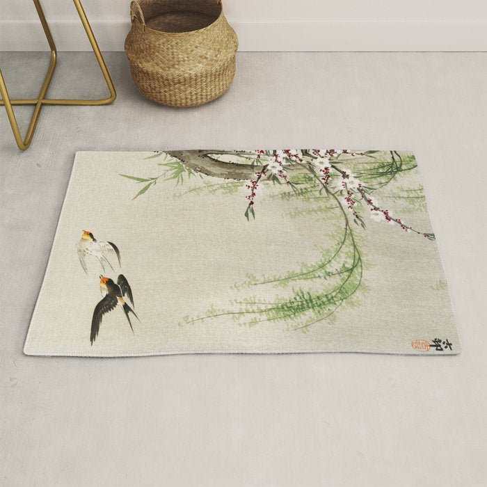 Swallows mid flight - Vintage Japanese Woodblock Print Art Rug Gallery Image 1
