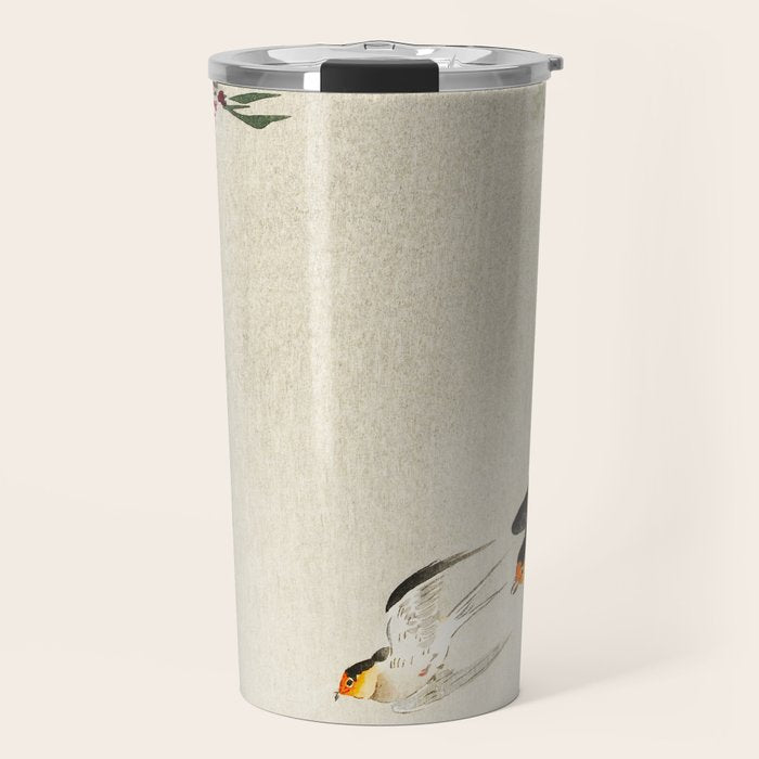 Swallows mid flight - Vintage Japanese Woodblock Print Art Travel Mug Gallery Image 1