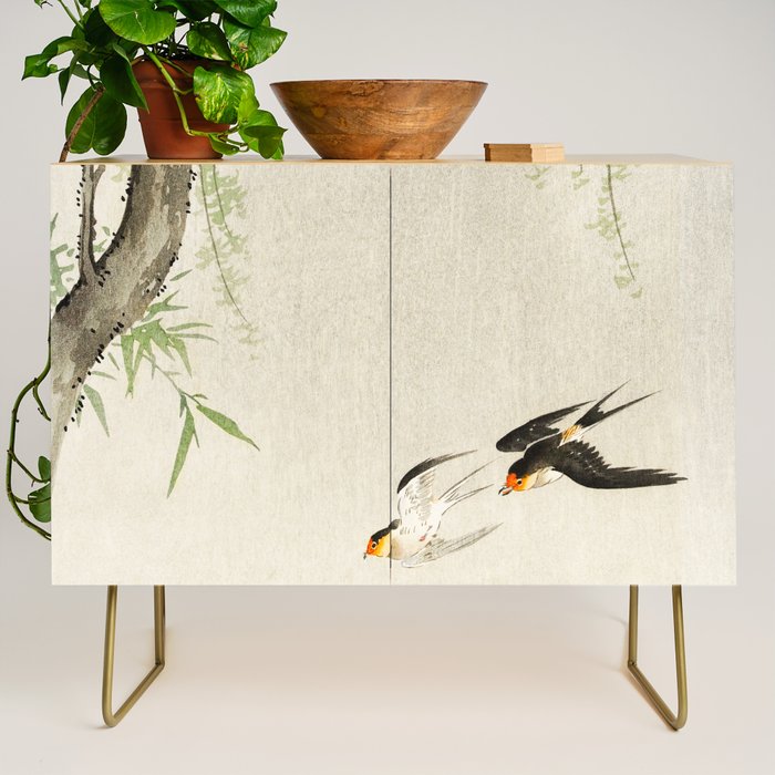 Swallows mid flight - Vintage Japanese Woodblock Print Art Credenza Gallery Image 1