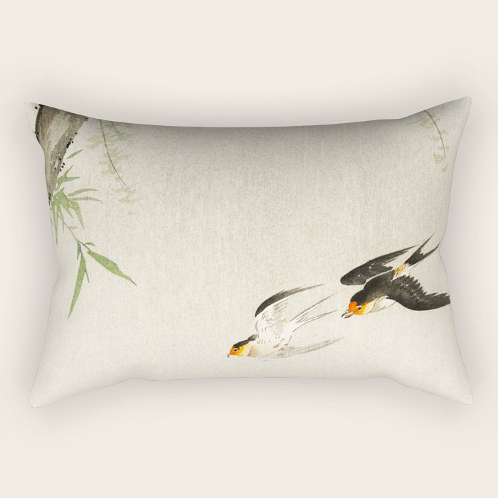 Swallows mid flight - Vintage Japanese Woodblock Print Art Rectangular Pillow Gallery Image 2