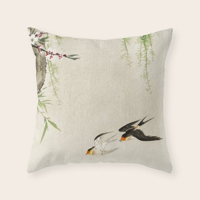 Swallows mid flight - Vintage Japanese Woodblock Print Art Throw Pillow Gallery Image 6