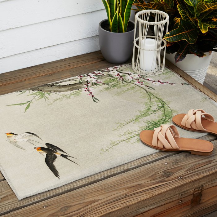 Swallows mid flight - Vintage Japanese Woodblock Print Art Outdoor Rug Gallery Image 2